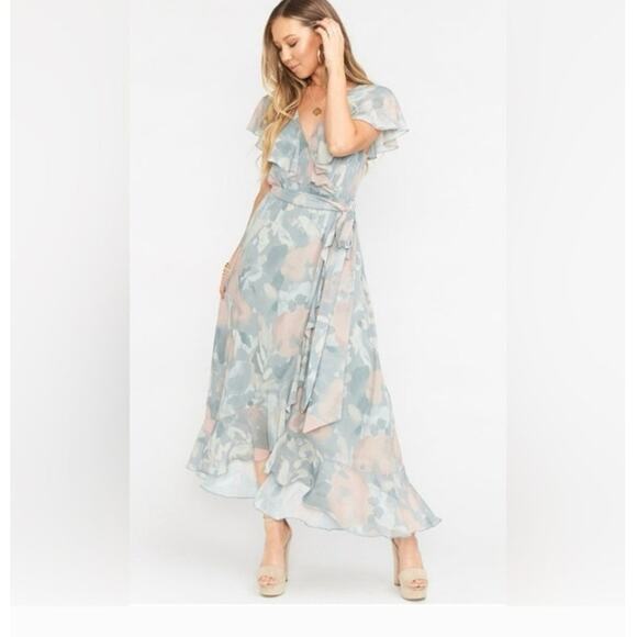 Preowned Show Me Your MuMu Jess floral ruffle midi wrap dress wedding  size 2X - Picture 3 of 9